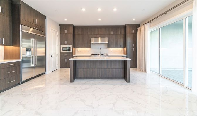 Interior, Kitchen, Marble, Recessed Lighting, Stainless Steel Appliances