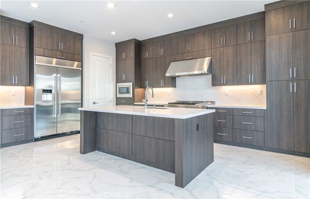 Interior, Kitchen, Marble, Recessed Lighting, Stainless Steel Appliances