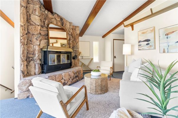 Fireplace, Interior, Living room, Stone Walls, Wooden Beams