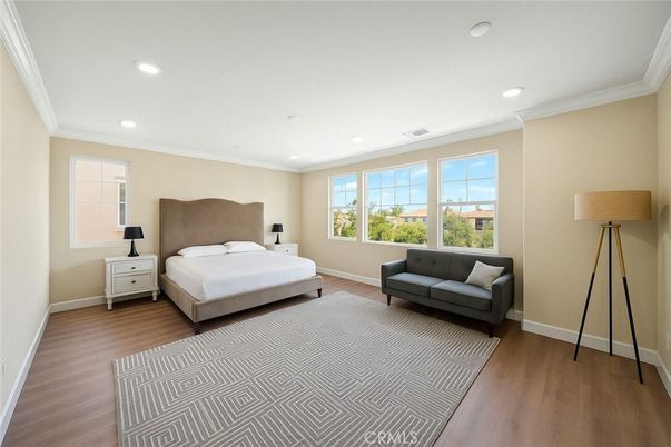 Bedroom, Interior, Recessed Lighting, Wood Texture Flooring