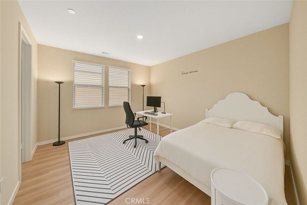 Bedroom, Home Office, Interior, Recessed Lighting, Wood Texture Flooring