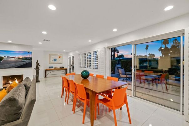 Dining room, Fireplace, Interior, Living room, Recessed Lighting
