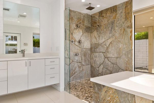 Bathroom, Glass Shower, Interior, Recessed Lighting