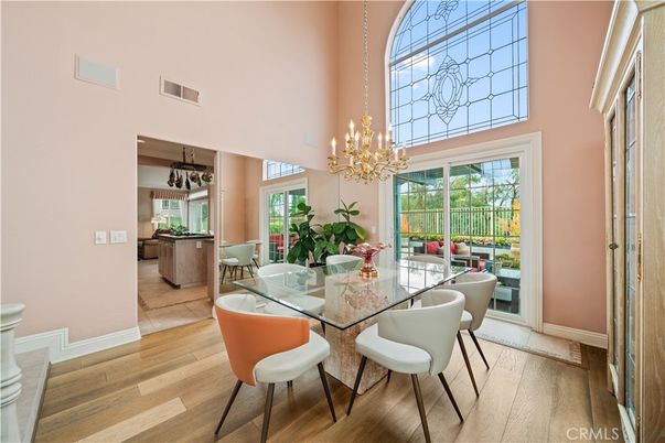 Chandelier, Dining room, Interior, Wood Texture Flooring