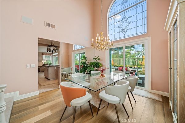 Chandelier, Dining room, Interior, Wood Texture Flooring
