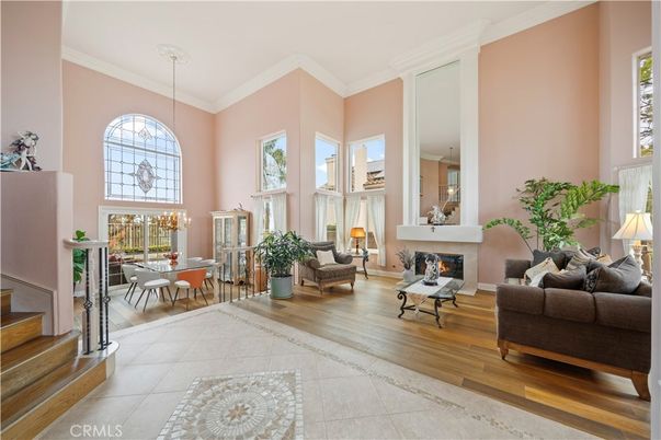 Dining room, Fireplace, Interior, Living room, Pendant Lights, Wood Texture Flooring