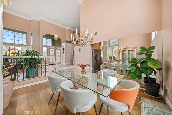 Chandelier, Dining room, Interior, Pendant Lights, Wood Texture Flooring