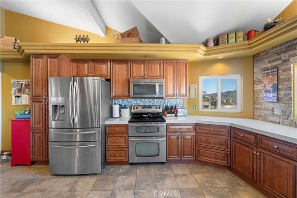 Interior, Kitchen, Stainless Steel Appliances, Stone Walls