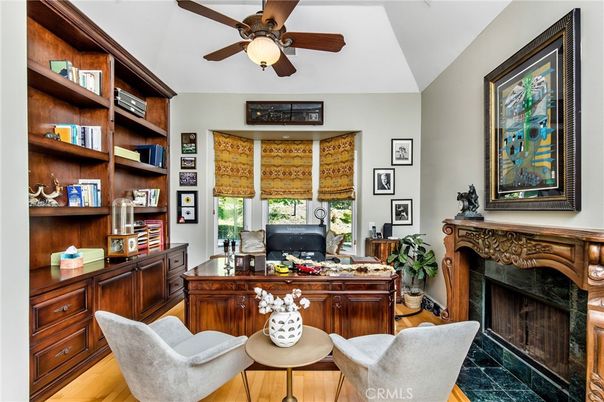 Fireplace, Home Office, Interior, Wood Texture Flooring