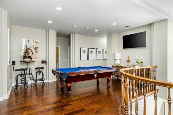 Billiard Table, Game Room, Interior, Recessed Lighting, Wood Texture Flooring