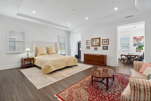 Bedroom, Dining room, Interior, Recessed Lighting, Wood Texture Flooring