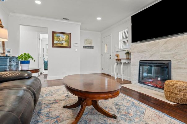 Fireplace, Interior, Recessed Lighting, Wood Texture Flooring