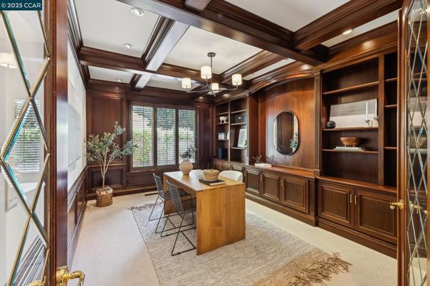 Home Office, Interior, Recessed Lighting, Wooden Beams, Wooden Walls