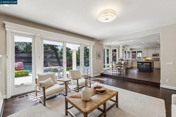 Dining room, Interior, Kitchen, Living room, Recessed Lighting, Stainless Steel Appliances, Wood Texture Flooring