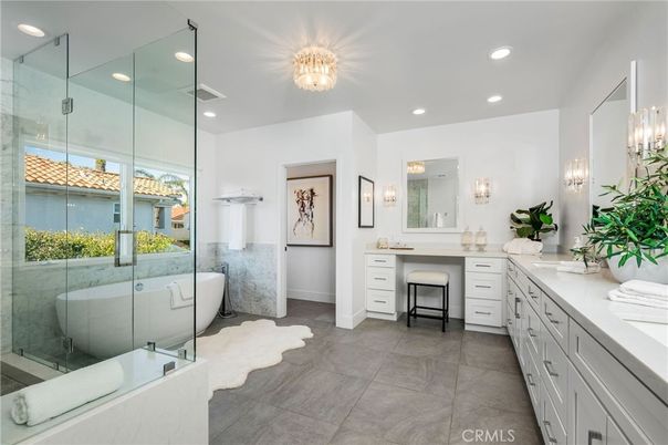 Bathroom, Dual Sink Vanities, Free Standing Baths, Glass Shower, Interior, Recessed Lighting