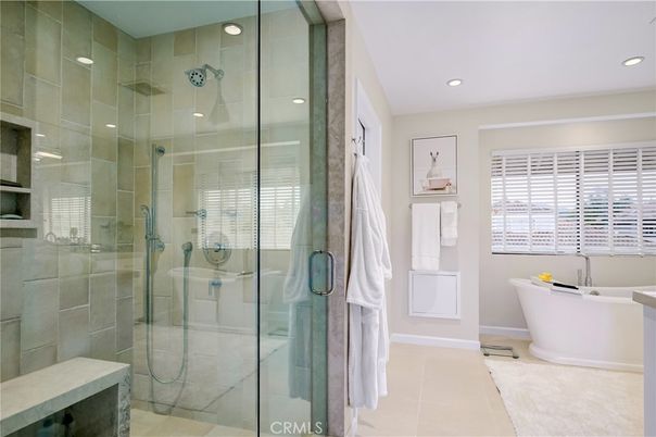 Bathroom, Free Standing Baths, Glass Shower, Interior, Recessed Lighting