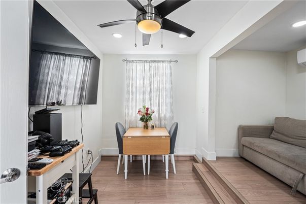 Dining room, Interior, Recessed Lighting, Wood Texture Flooring