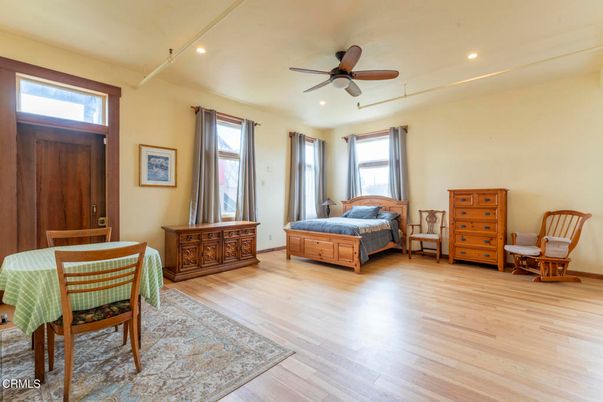 Bedroom, Dining room, Interior, Recessed Lighting, Wood Texture Flooring