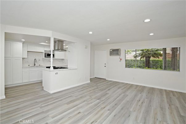Interior, Kitchen, Marble Walls, Recessed Lighting, Wood Texture Flooring