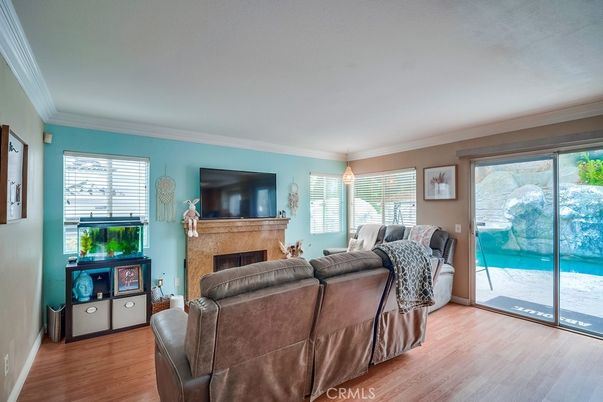 Bedroom, Fireplace, Interior, Pendant Lights, Wood Texture Flooring