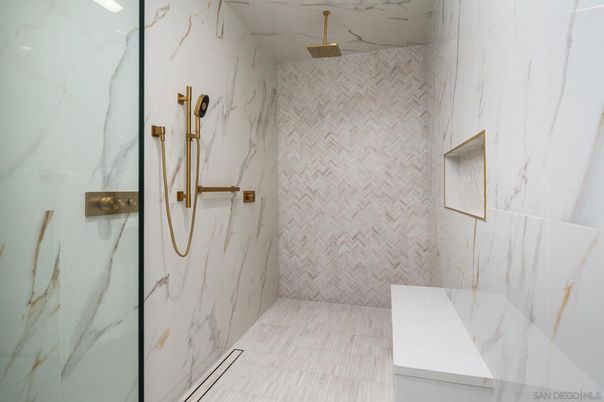 Bathroom, Glass Shower, Interior, Marble Walls
