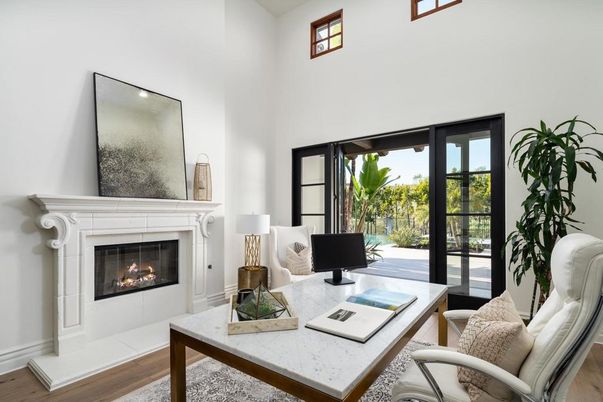 Fireplace, Home Office, Interior, Wood Texture Flooring