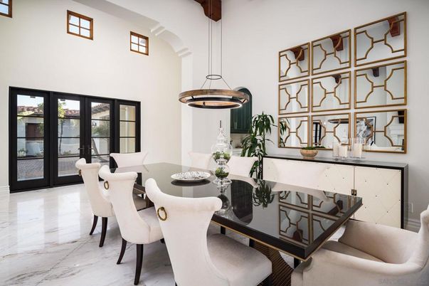 Dining room, Interior, Marble, Pendant Lights