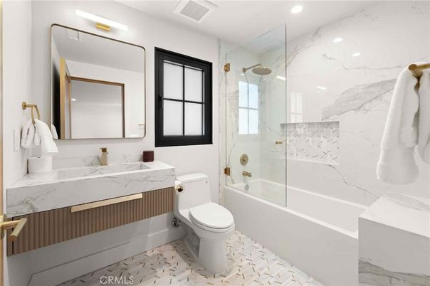 Bathroom, Glass Shower, Interior, Marble, Marble Walls, Recessed Lighting
