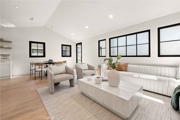 Dining room, Interior, Living room, Recessed Lighting, Wood Texture Flooring