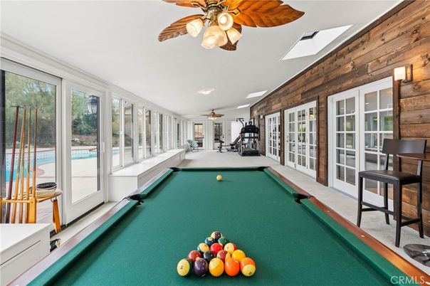 Billiard Table, Fitness Equipment, Game Room, Interior, Recessed Lighting, Wooden Walls