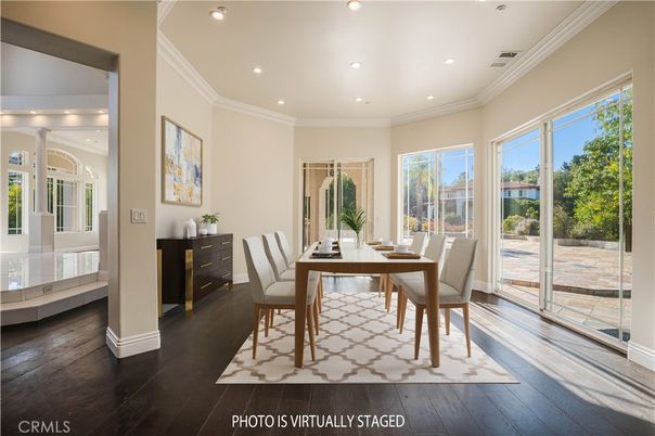 Dining room, Interior, Recessed Lighting, Wood Texture Flooring