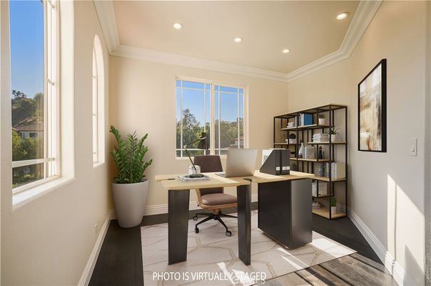 Home Office, Interior, Recessed Lighting, Wood Texture Flooring