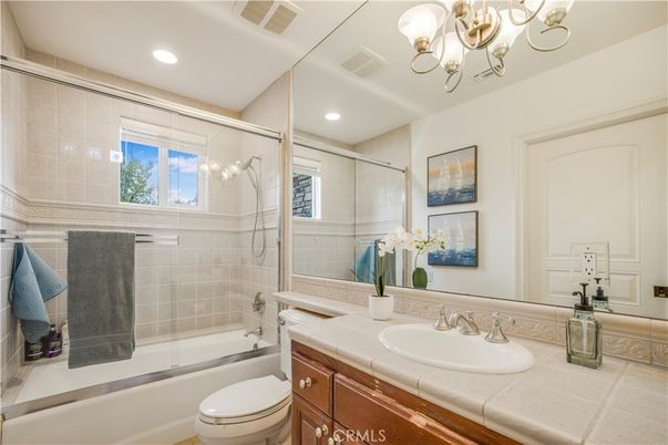 Bathroom, Glass Shower, Interior, Recessed Lighting, Tile Countertops