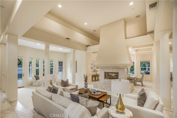 Dining room, Fireplace, Interior, Living room, Recessed Lighting