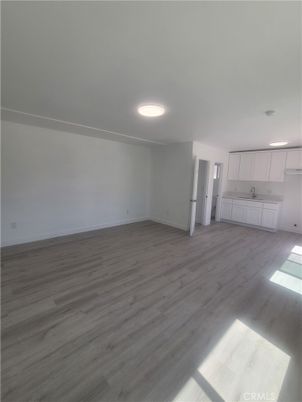 Empty room, Interior, Kitchen, Recessed Lighting, Wood Texture Flooring