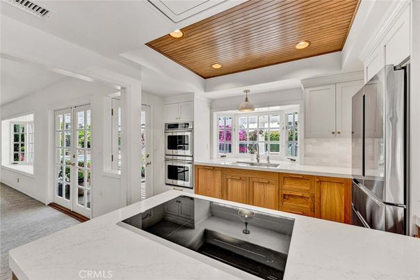 Interior, Kitchen, Pendant Lights, Recessed Lighting, Stainless Steel Appliances, Wooden Ceilings