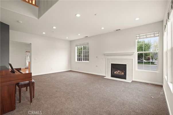 Empty room, Fireplace, Interior, Piano, Recessed Lighting