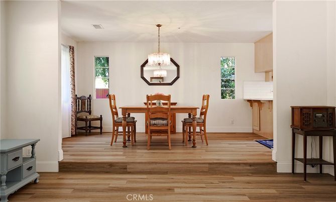 Dining room, Interior, Pendant Lights, Wood Texture Flooring
