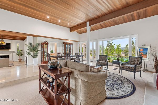 Dining room, Fireplace, Interior, Living room, Pendant Lights, Recessed Lighting, Wooden Beams, Wooden Ceilings