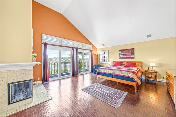 Bedroom, Fireplace, Interior, Wood Texture Flooring