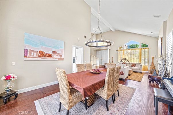 Chandelier, Dining room, Interior, Living room, Pendant Lights, Recessed Lighting, Wood Texture Flooring