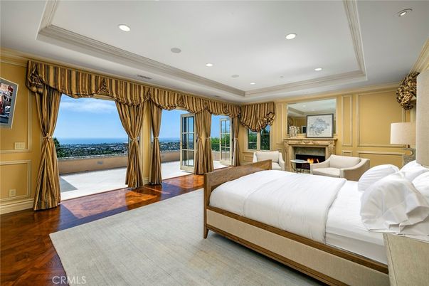 Bedroom, Fireplace, Interior, Recessed Lighting, Wood Texture Flooring