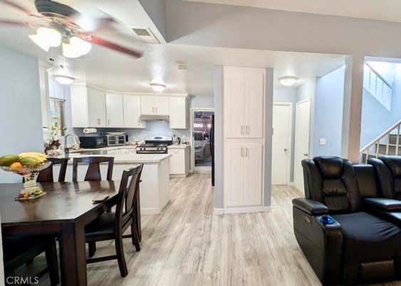 Dining room, Interior, Kitchen, Stainless Steel Appliances, Wood Texture Flooring