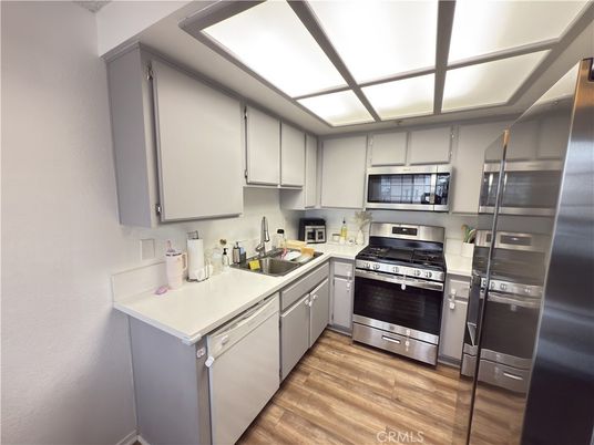Interior, Kitchen, Stainless Steel Appliances, Wood Texture Flooring