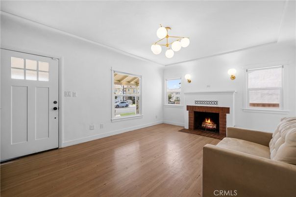 Fireplace, Interior, Living room, Pendant Lights, Wood Texture Flooring
