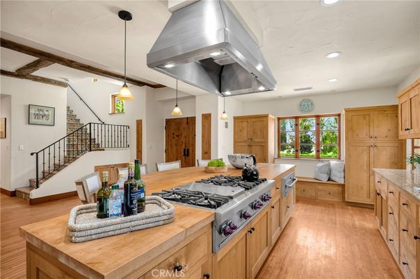Interior, Kitchen, Pendant Lights, Recessed Lighting, Wooden Beams, Wood Texture Flooring