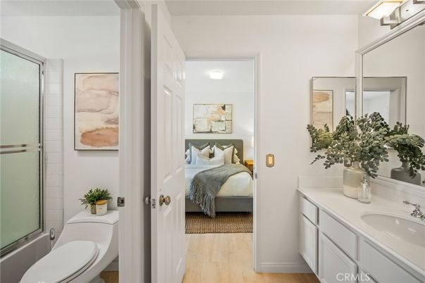 Bathroom, Bedroom, Glass Shower, Interior, Wood Texture Flooring