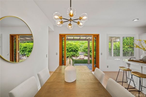 Dining room, Interior, Pendant Lights, Recessed Lighting, Wood Texture Flooring