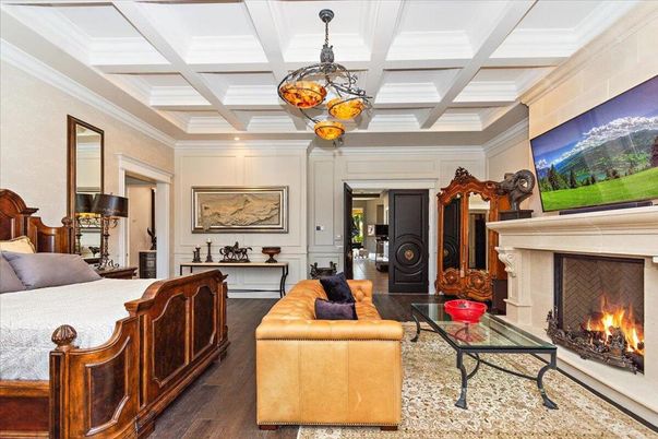 Fireplace, Interior, Living room, Pendant Lights, Wood Texture Flooring