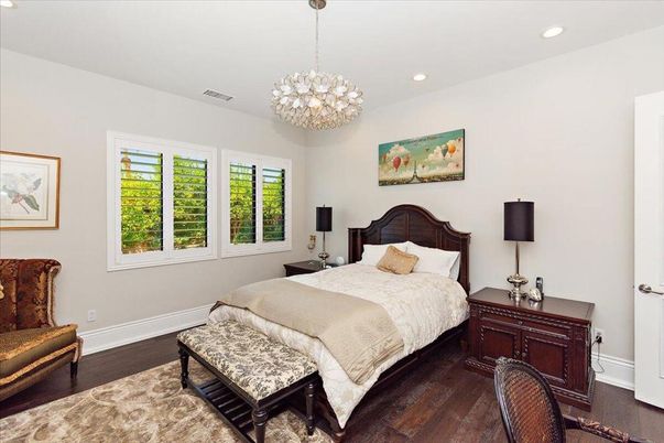 Bedroom, Interior, Pendant Lights, Recessed Lighting, Wood Texture Flooring